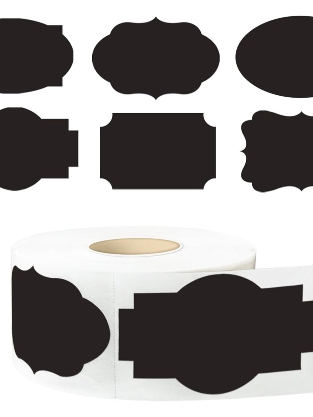 350 PCS Fancy Shape Stickers, 2" x 1.2" Black Label Stickers for Presents, Jars,